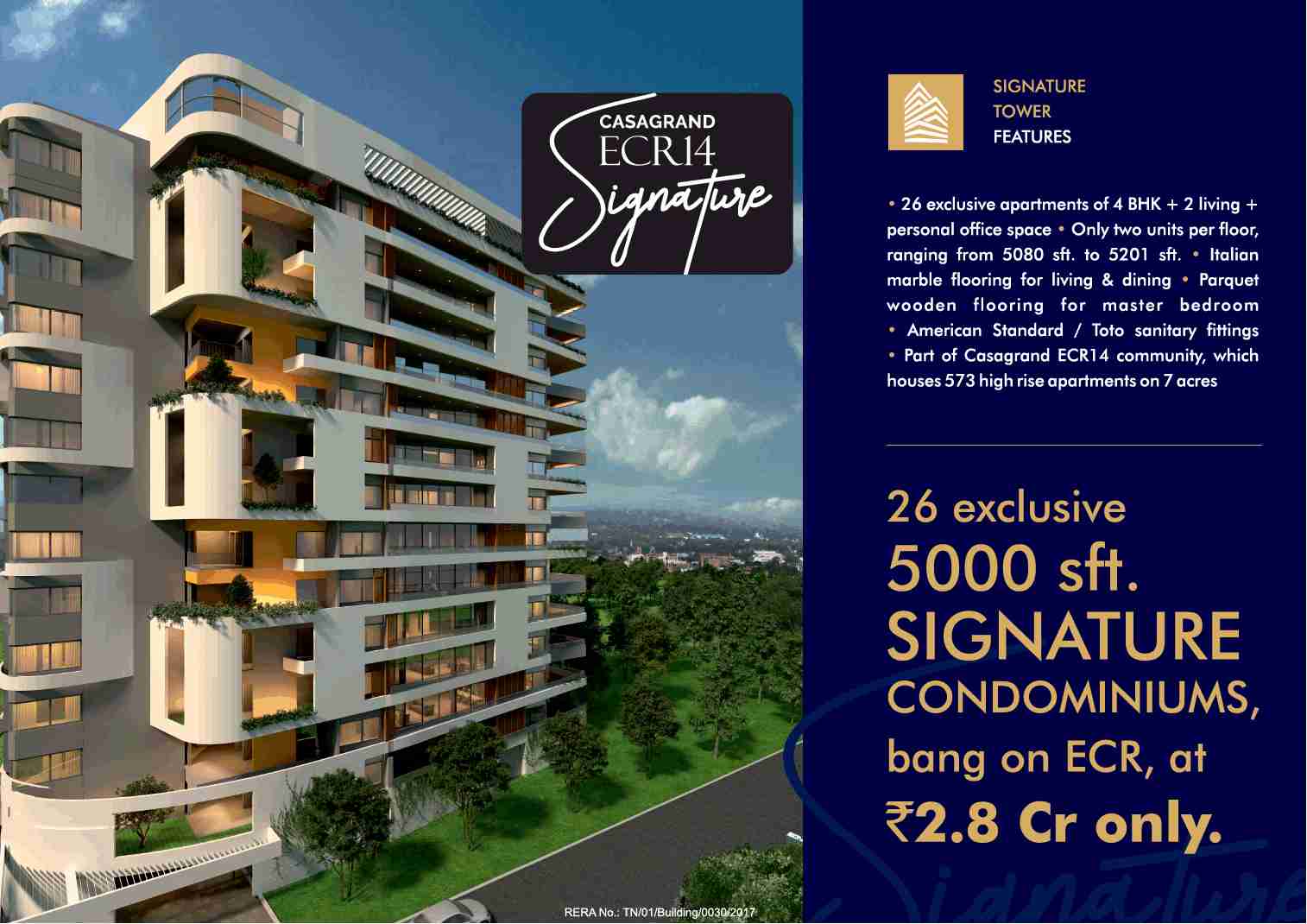 Book exclusive signature condominiums at Casagrand ECR 14 in Chennai Update